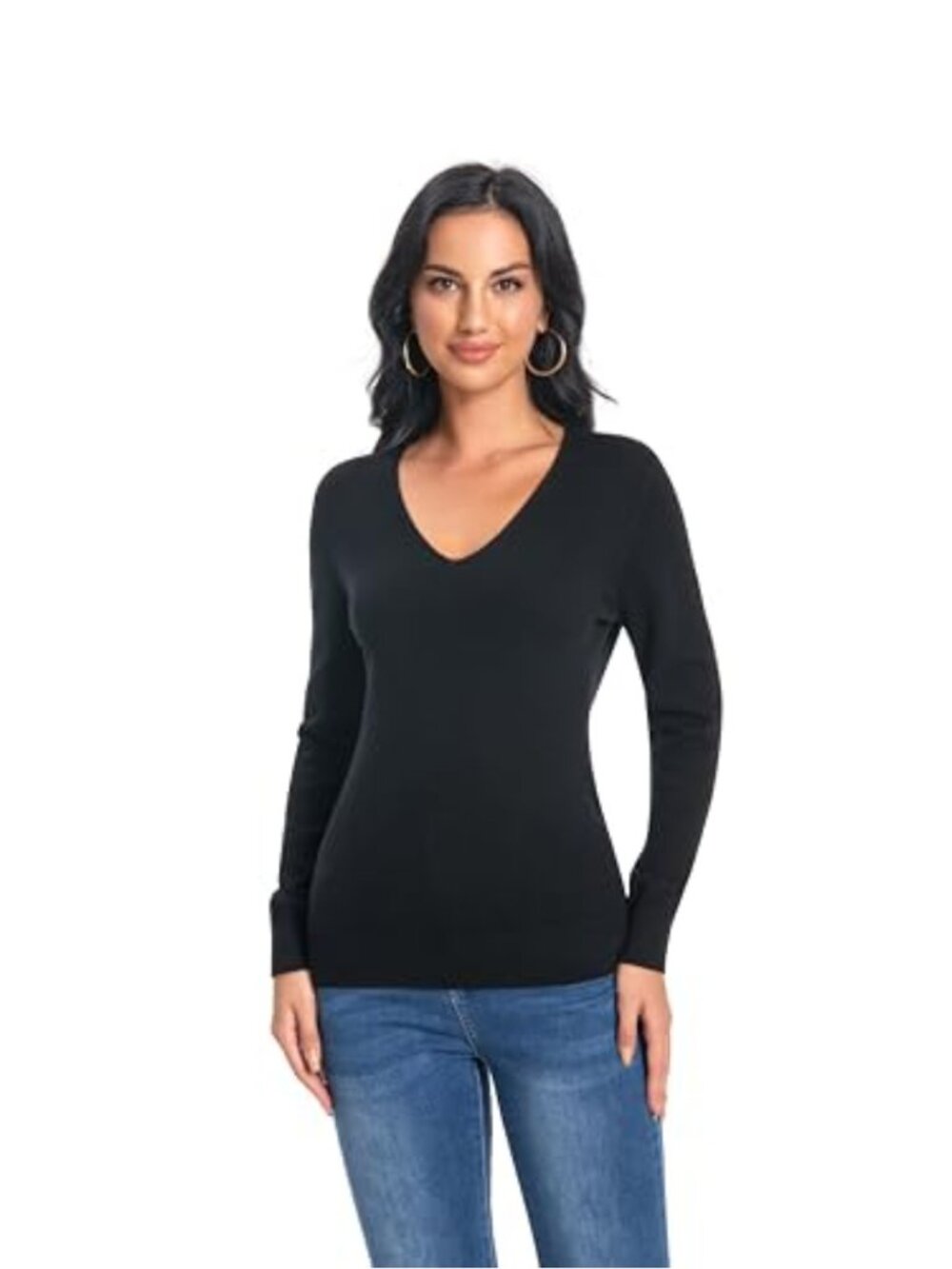 Women's 100% Cashmere V-Neck Long Sleeve Pullover Sweater